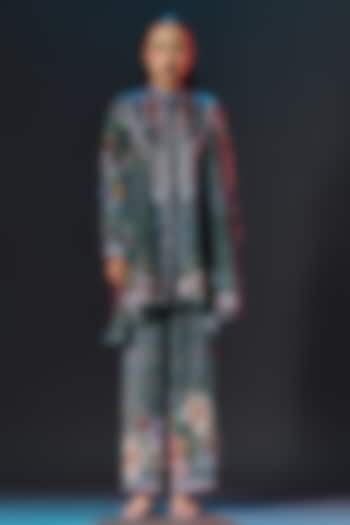 Jade Green Modal Satin Printed Pants by Rajdeep Ranawat at Pernia's Pop Up Shop