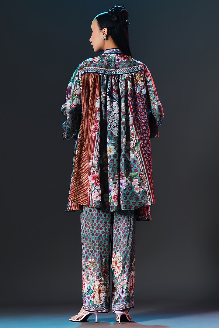 Jade Green Modal Satin Printed Pants by Rajdeep Ranawat at Pernia's Pop Up Shop
