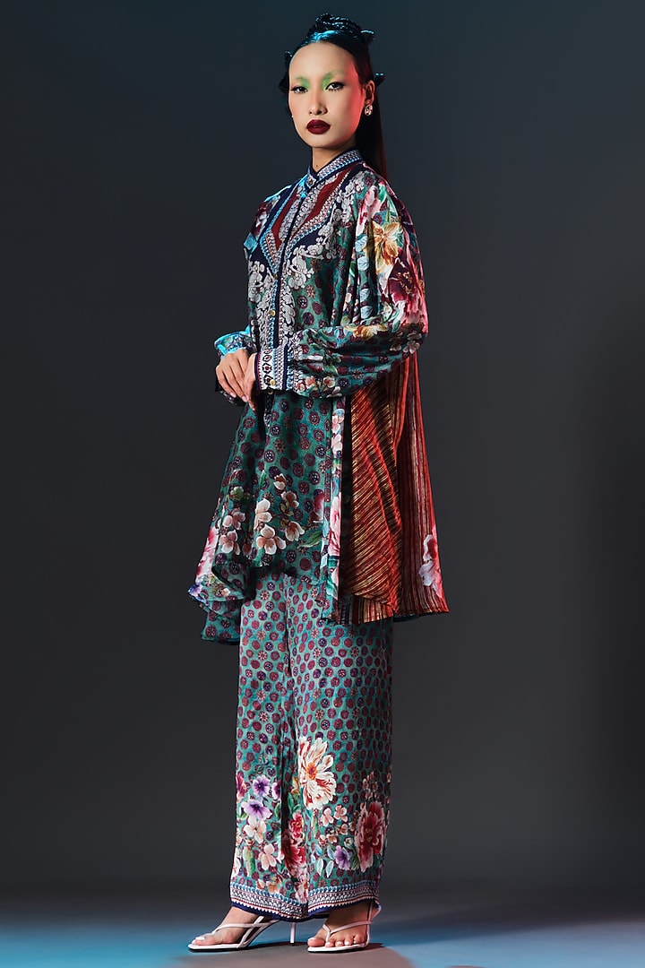 Jade Green Modal Satin Printed Pants by Rajdeep Ranawat at Pernia's Pop Up Shop