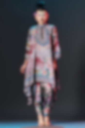 Brick Red Silk Draped Tunic by Rajdeep Ranawat at Pernia's Pop Up Shop