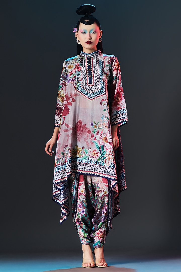 Brick Red Modal Satin Printed Dhoti Pants by Rajdeep Ranawat at Pernia's Pop Up Shop