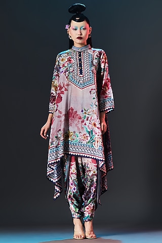 Brick Red Modal Satin Printed Dhoti Pants by Rajdeep Ranawat