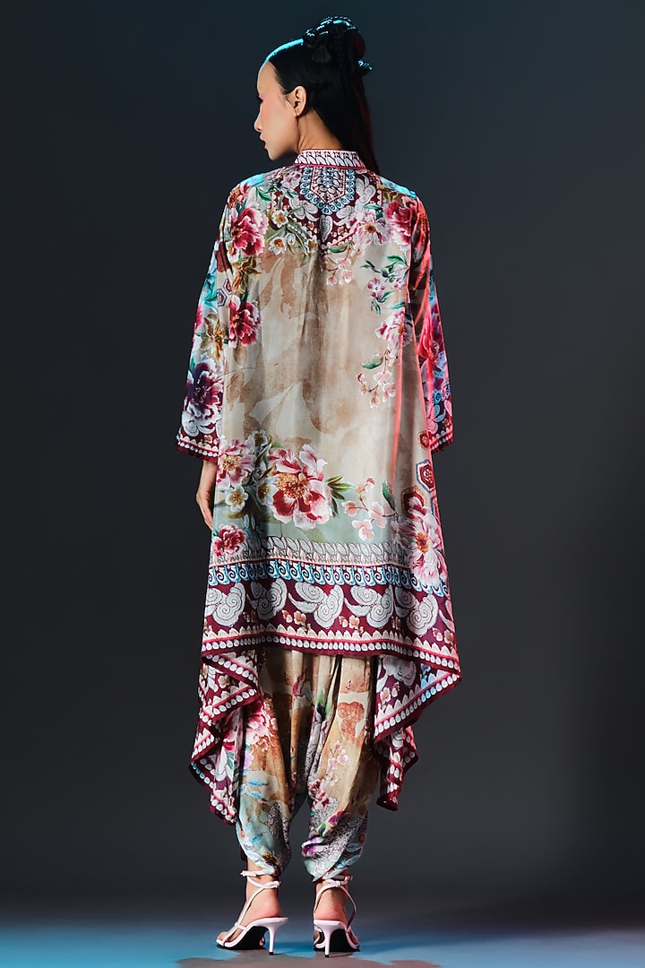 Beige & Sage Green Silk Draped Tunic by Rajdeep Ranawat at Pernia's Pop Up Shop