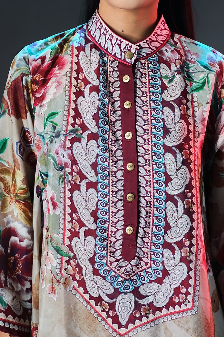 Beige & Sage Green Silk Draped Tunic by Rajdeep Ranawat at Pernia's Pop Up Shop