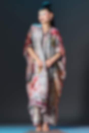 Taupe & Amber Modal Satin Printed Pants by Rajdeep Ranawat at Pernia's Pop Up Shop