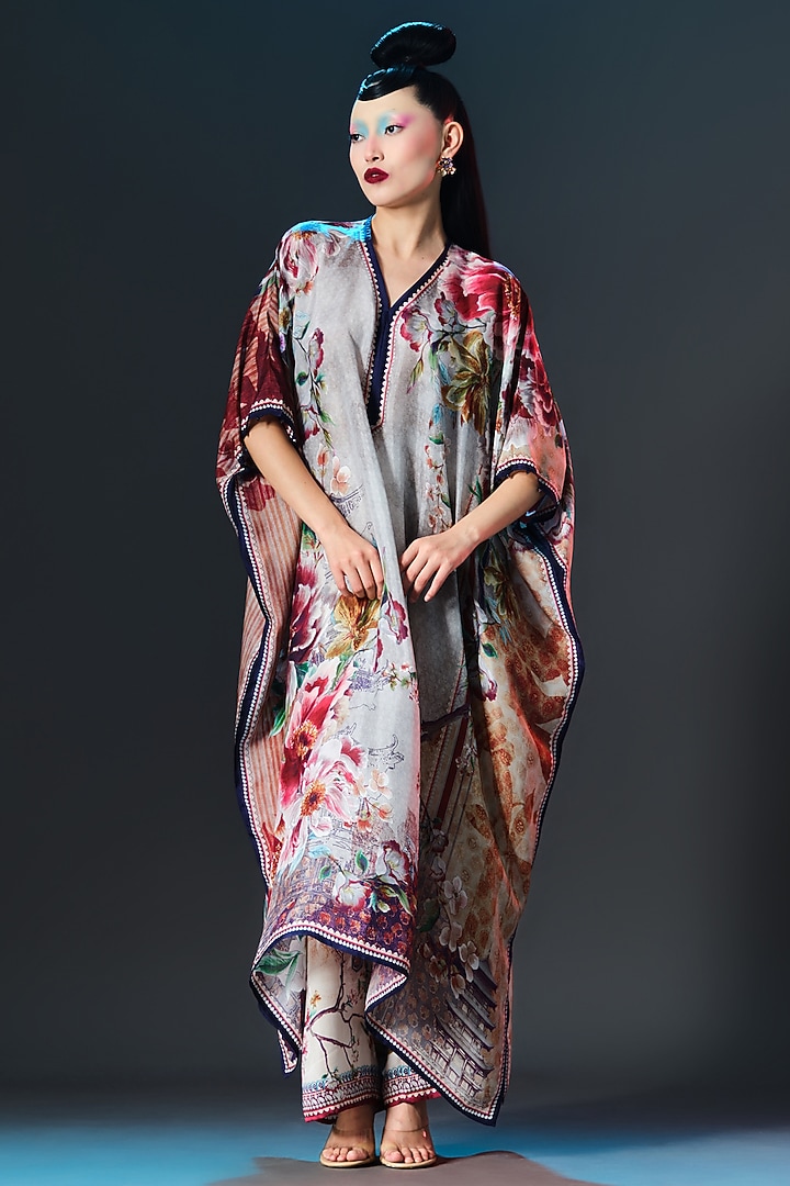 Taupe & Amber Modal Satin Printed Pants by Rajdeep Ranawat at Pernia's Pop Up Shop