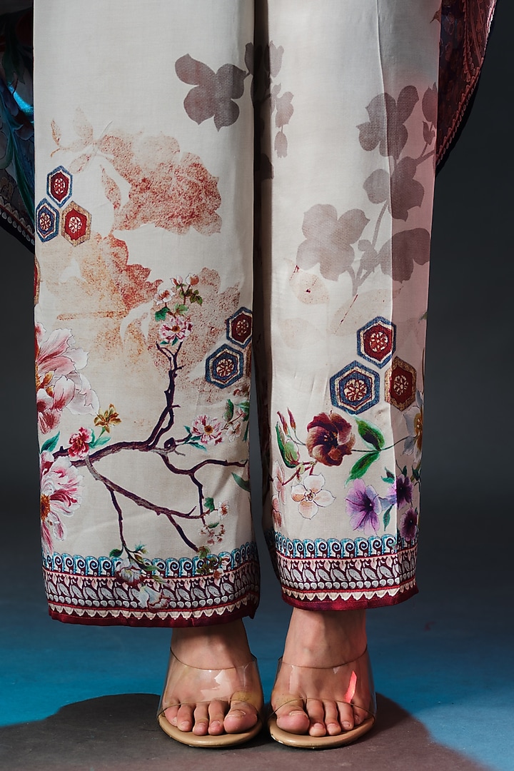 Taupe & Amber Modal Satin Printed Pants by Rajdeep Ranawat at Pernia's Pop Up Shop