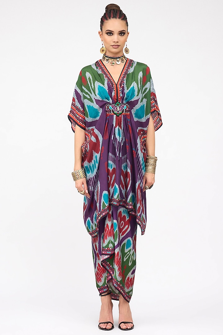Purple Silk Printed Kaftan Set by Rajdeep Ranawat at Pernia's Pop Up Shop
