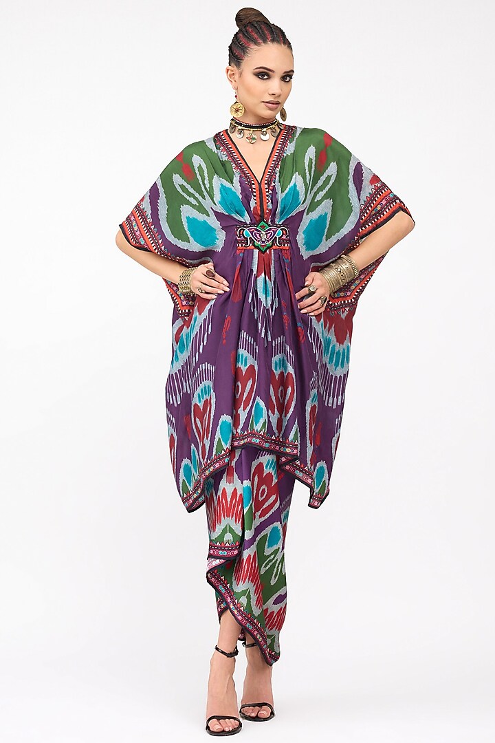 Purple Silk Printed Kaftan Set by Rajdeep Ranawat at Pernia's Pop Up Shop