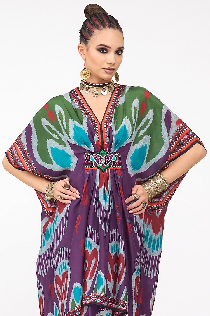 Purple Silk Printed Kaftan Set by Rajdeep Ranawat at Pernia's Pop Up Shop