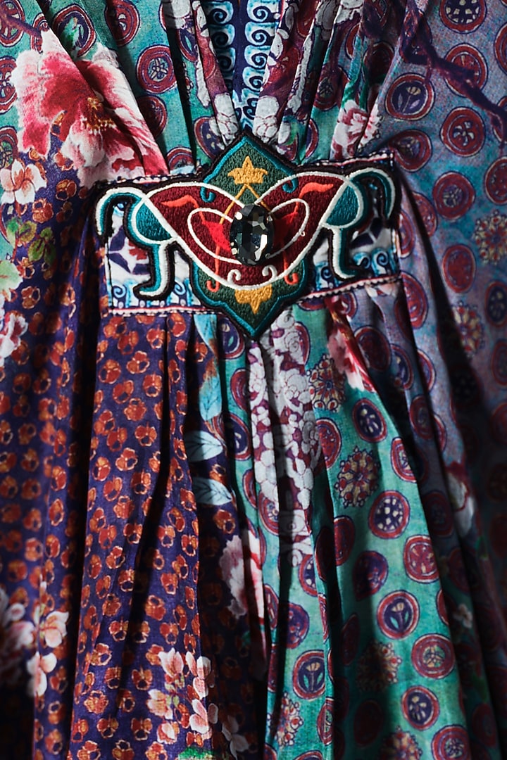 Multi-Colored Silk V-Neck Short Kaftan by Rajdeep Ranawat at Pernia's Pop Up Shop