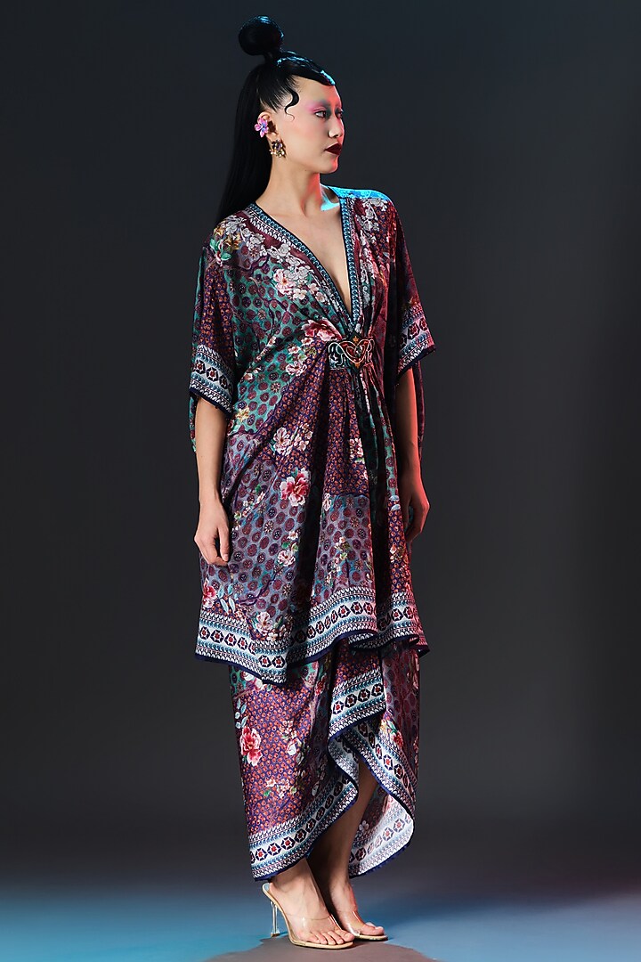 Multi-Colored Modal Satin Printed Draped Skirt by Rajdeep Ranawat at Pernia's Pop Up Shop