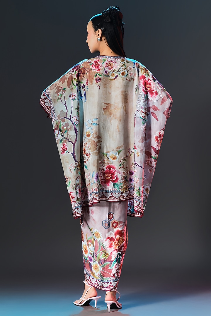Brick Red & Beige Silk V-Neck Short Kaftan by Rajdeep Ranawat at Pernia's Pop Up Shop