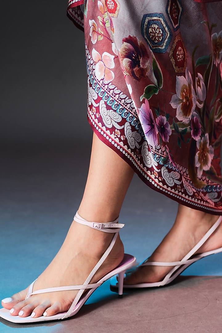Brick Red & Beige Modal Satin Printed Draped Skirt by Rajdeep Ranawat at Pernia's Pop Up Shop
