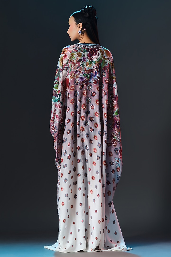 Brick Red & White Silk Printed Long Kaftan by Rajdeep Ranawat at Pernia's Pop Up Shop