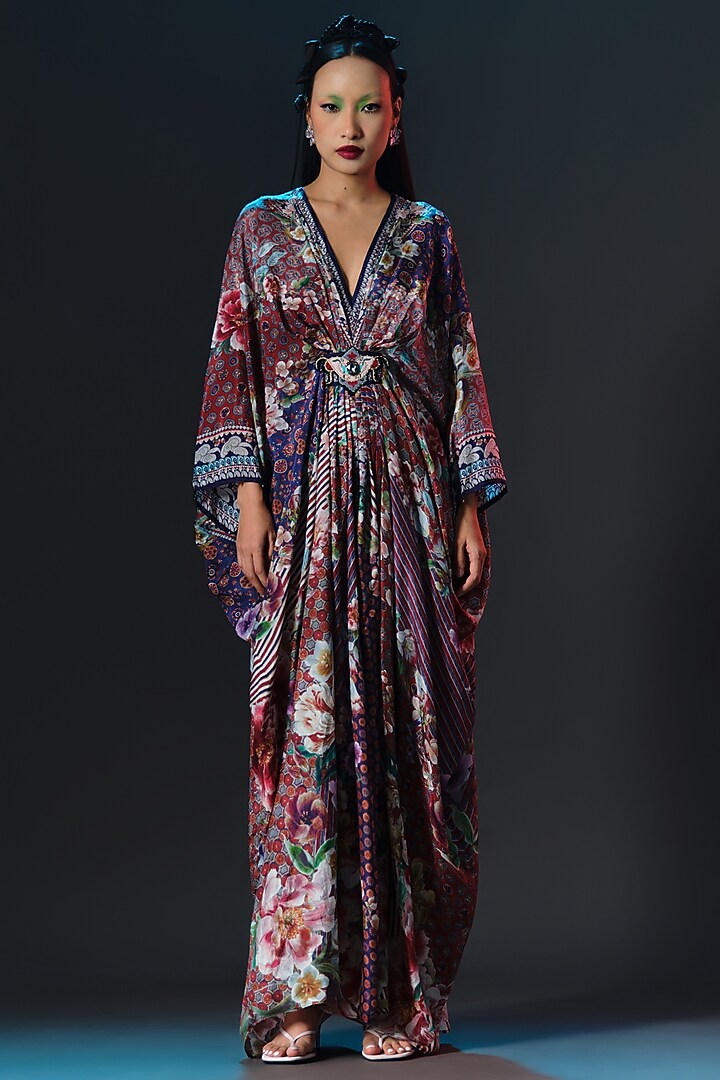 Multi-Colored Silk Printed Long Kaftan by Rajdeep Ranawat at Pernia's Pop Up Shop