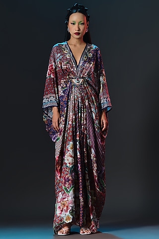 Multi-Colored Silk Printed Long Kaftan by Rajdeep Ranawat