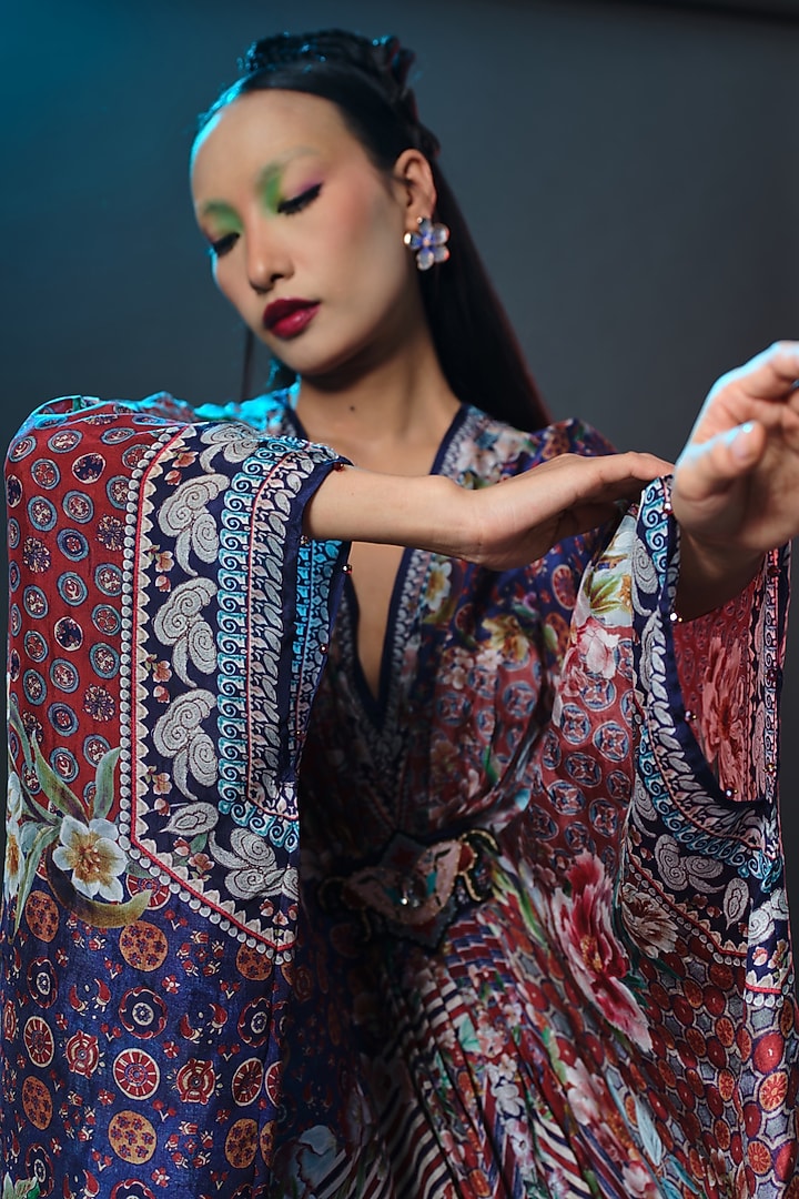 Multi-Colored Silk Printed Long Kaftan by Rajdeep Ranawat at Pernia's Pop Up Shop