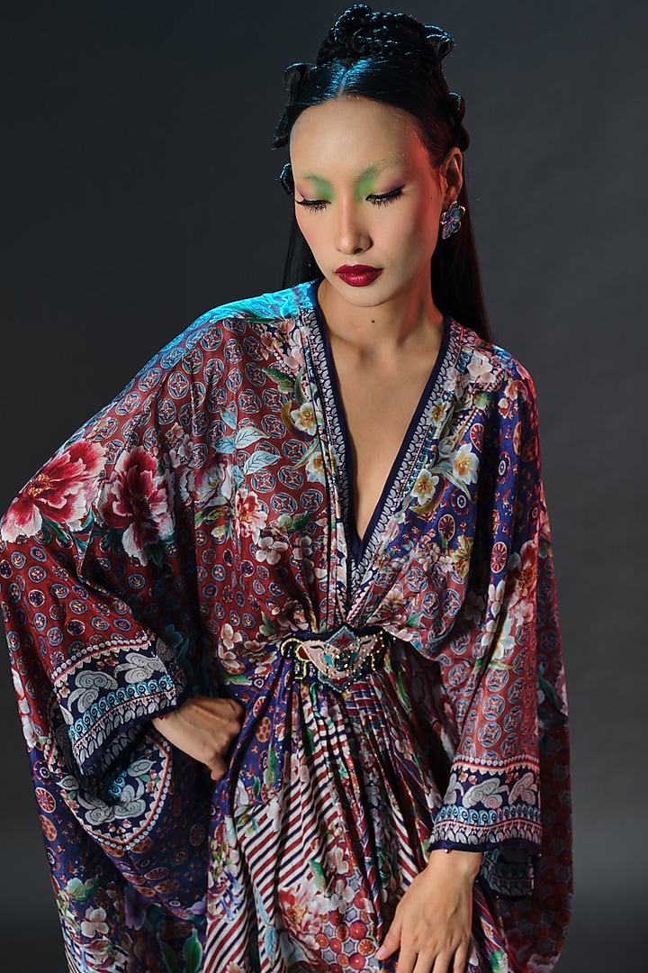 Multi-Colored Silk Printed Long Kaftan by Rajdeep Ranawat at Pernia's Pop Up Shop