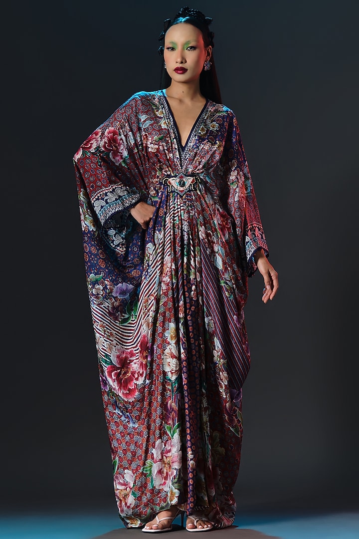 Multi-Colored Silk Printed Long Kaftan by Rajdeep Ranawat at Pernia's Pop Up Shop