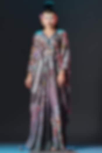 Multi-Colored Silk V-Neck Kaftan by Rajdeep Ranawat at Pernia's Pop Up Shop