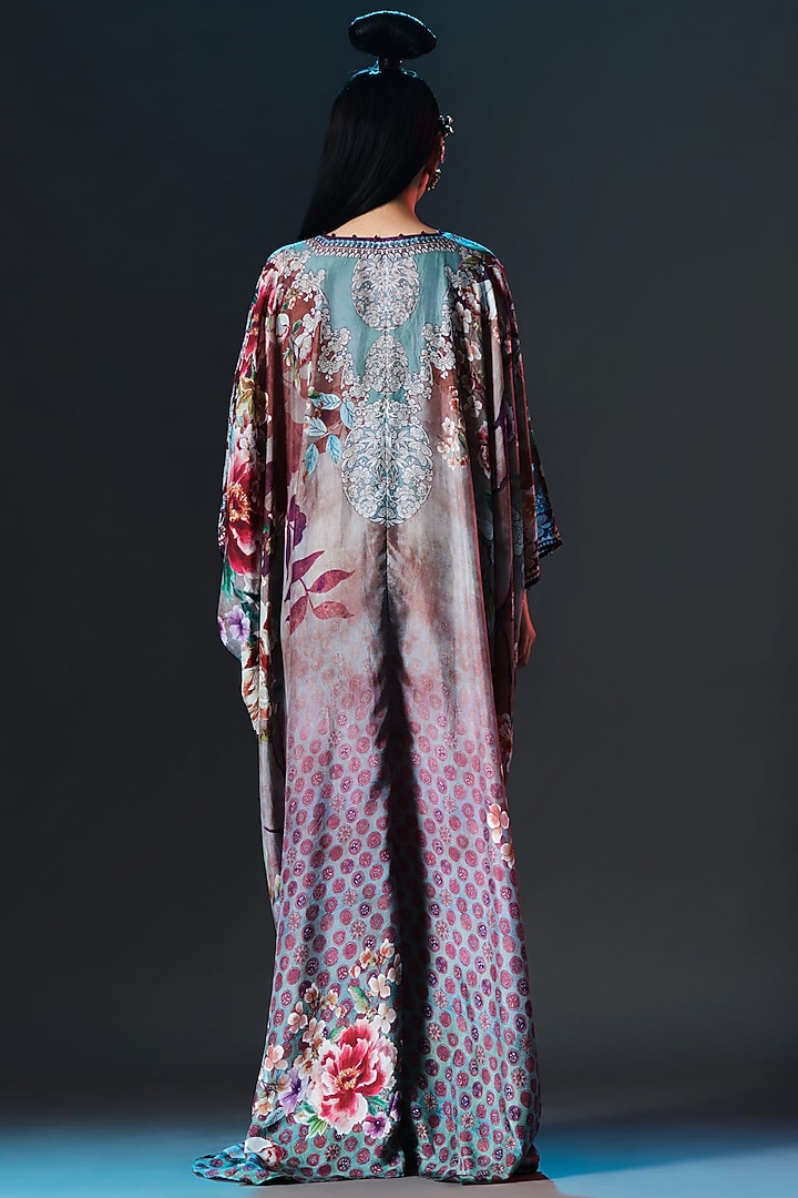 Multi-Colored Silk V-Neck Kaftan by Rajdeep Ranawat at Pernia's Pop Up Shop