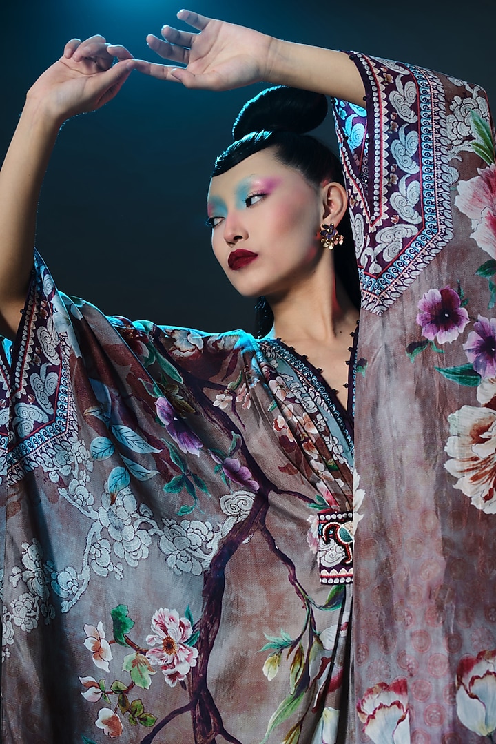 Multi-Colored Silk V-Neck Kaftan by Rajdeep Ranawat at Pernia's Pop Up Shop