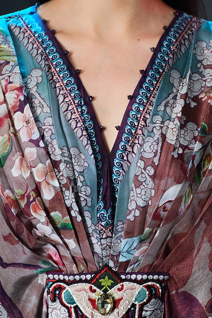 Multi-Colored Silk V-Neck Kaftan by Rajdeep Ranawat at Pernia's Pop Up Shop