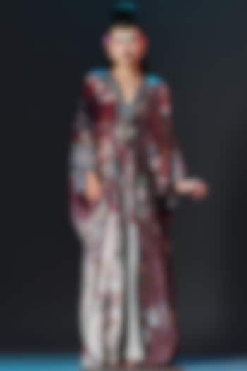 Multi-Colored Silk V-Neck Kaftan by Rajdeep Ranawat at Pernia's Pop Up Shop