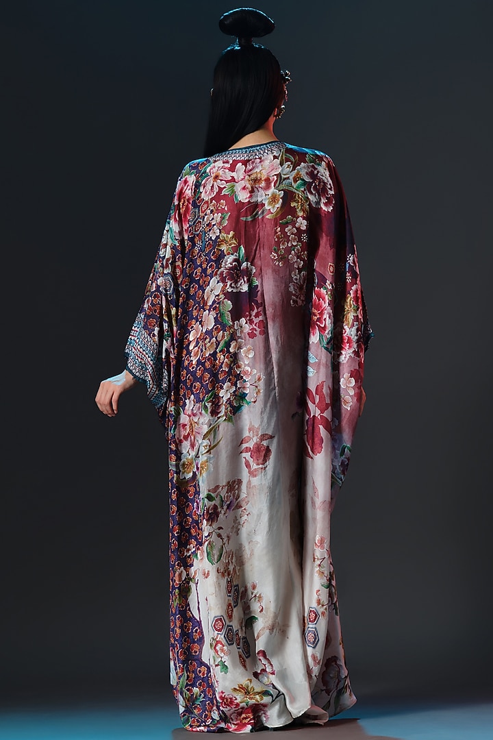 Multi-Colored Silk V-Neck Kaftan by Rajdeep Ranawat at Pernia's Pop Up Shop