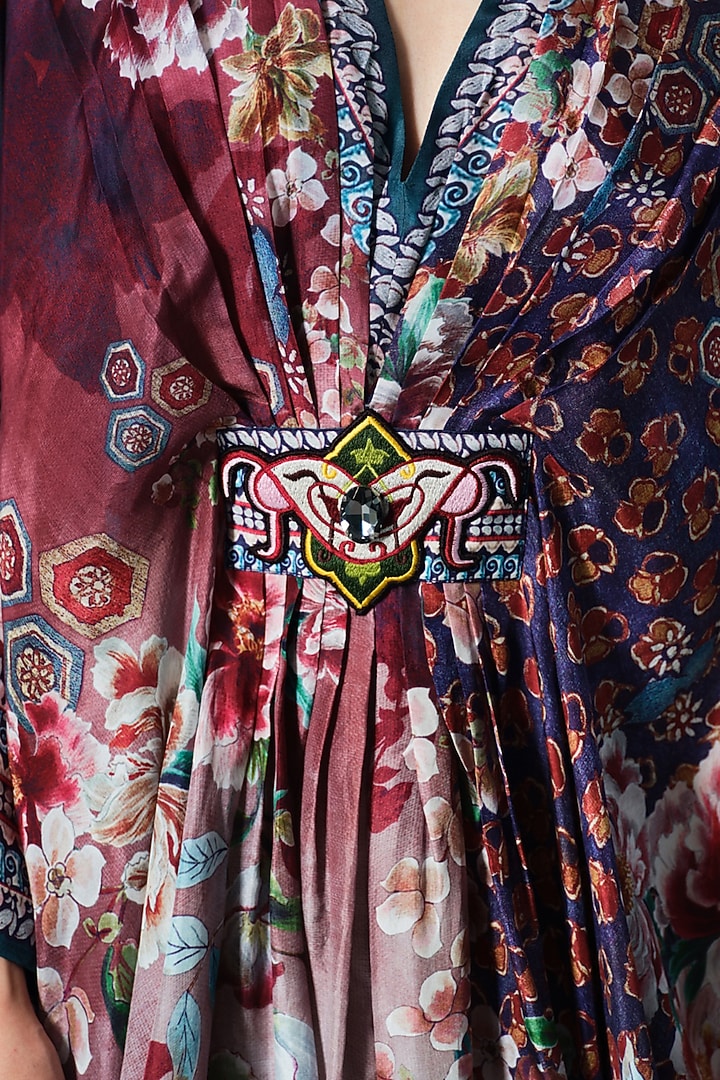 Multi-Colored Silk V-Neck Kaftan by Rajdeep Ranawat at Pernia's Pop Up Shop
