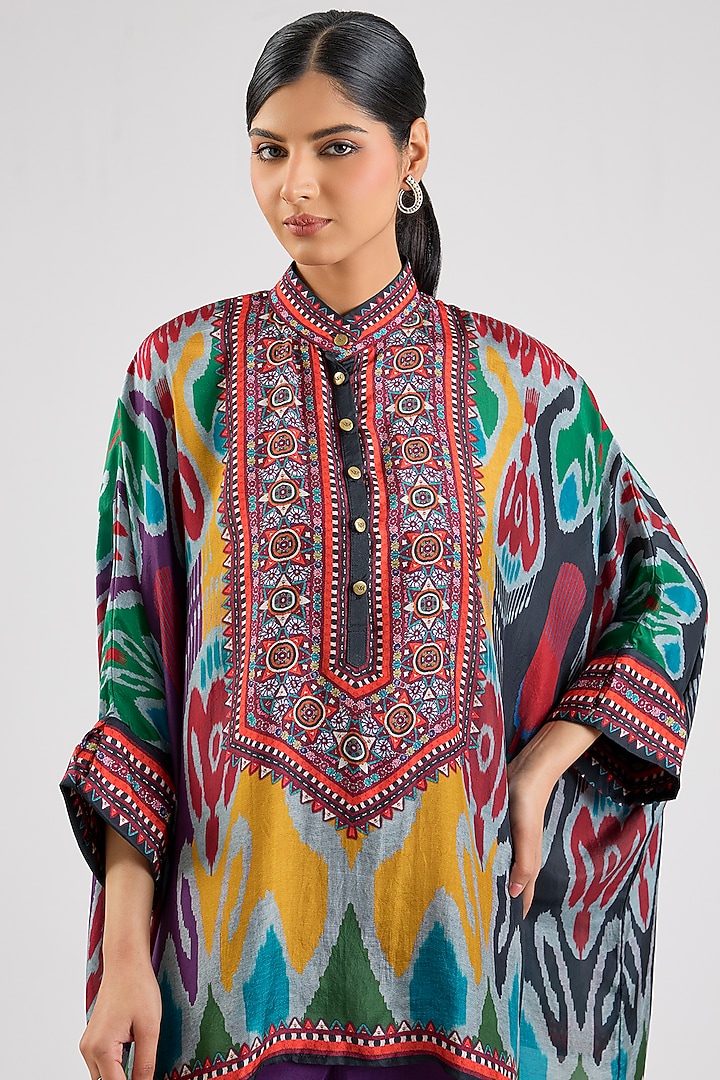 Purple Silk Printed Tunic Set by Rajdeep Ranawat at Pernia's Pop Up Shop