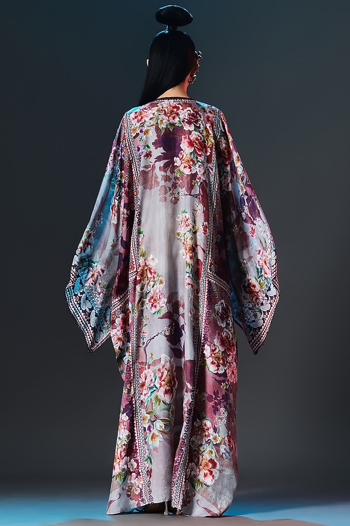 Taupe & Brick Red Silk Crystalised Printed Boxy-Fit Kaftan by Rajdeep Ranawat at Pernia's Pop Up Shop