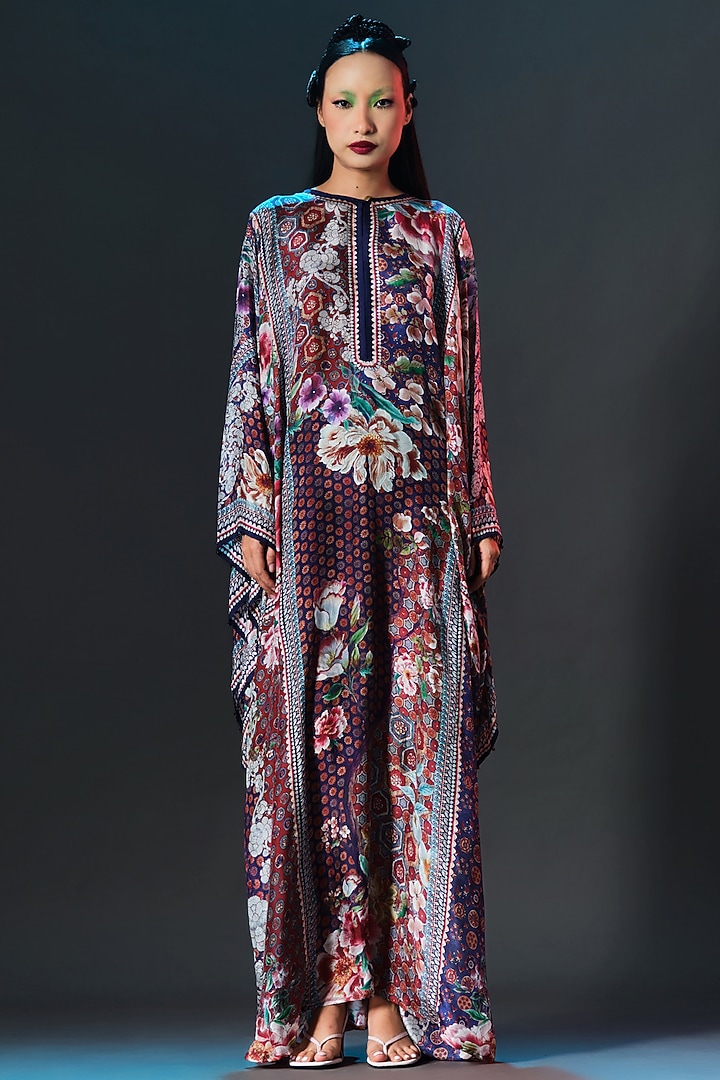 Multi-Colored Silk Crystalised Printed Boxy-Fit Kaftan by Rajdeep Ranawat at Pernia's Pop Up Shop