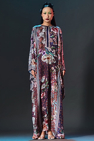 Multi-Colored Silk Crystalised Printed Boxy-Fit Kaftan by Rajdeep Ranawat