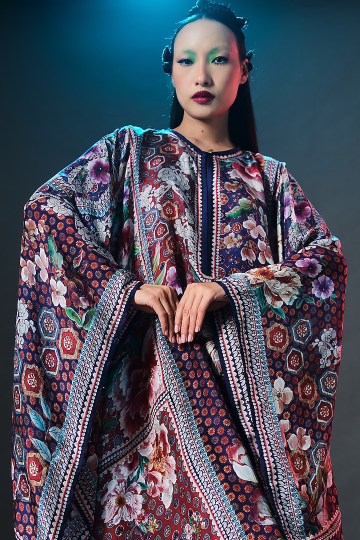 Multi-Colored Silk Crystalised Printed Boxy-Fit Kaftan by Rajdeep Ranawat at Pernia's Pop Up Shop