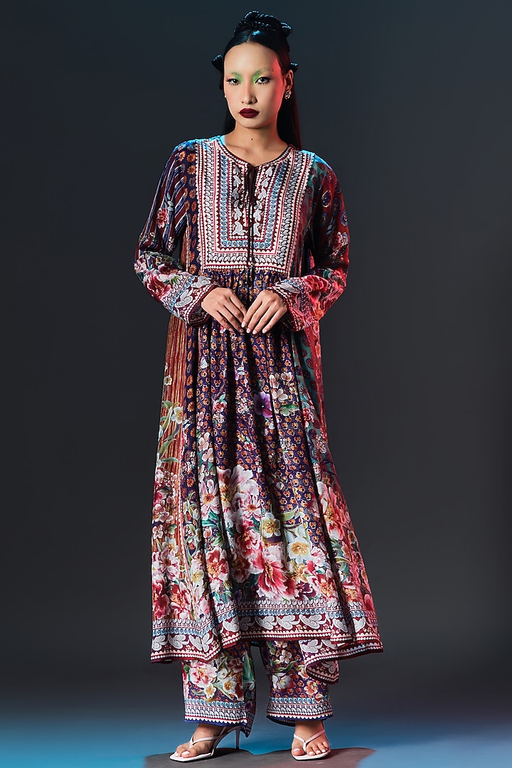 Multi-Colored Silk Printed Wedding Anarkali by Rajdeep Ranawat at Pernia's Pop Up Shop