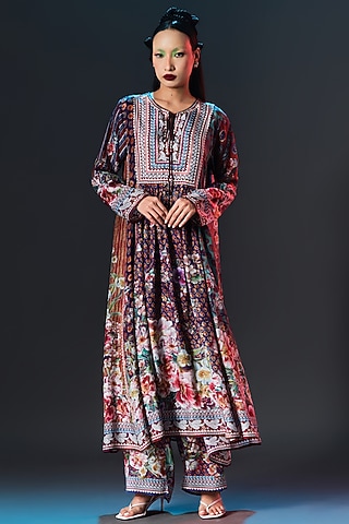 Multi-Colored Silk Printed Anarkali by Rajdeep Ranawat