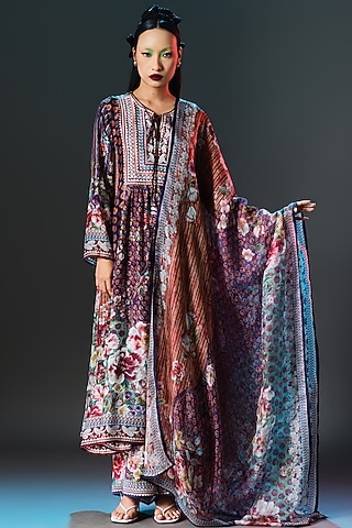 Multi-Colored Kota Silk Printed Dupatta by Rajdeep Ranawat