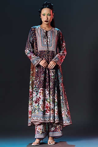 Multi-Colored Modal Satin Printed Pants by Rajdeep Ranawat