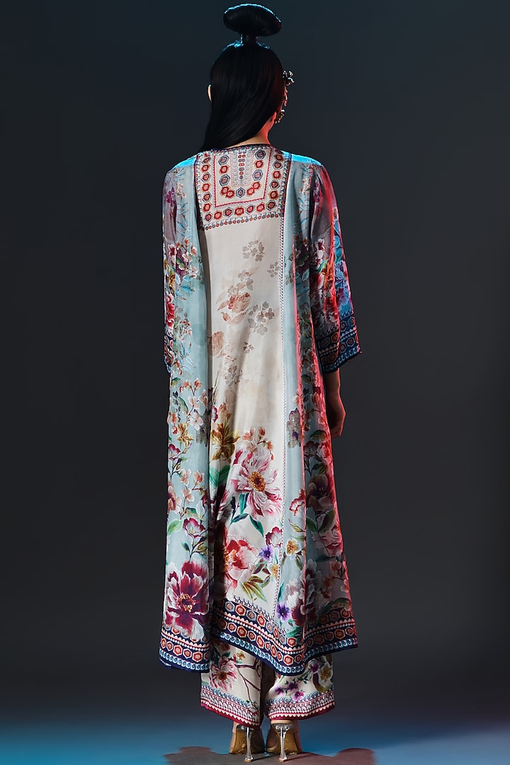 Brick Red & Sage Green Silk Printed Wedding Anarkali by Rajdeep Ranawat at Pernia's Pop Up Shop