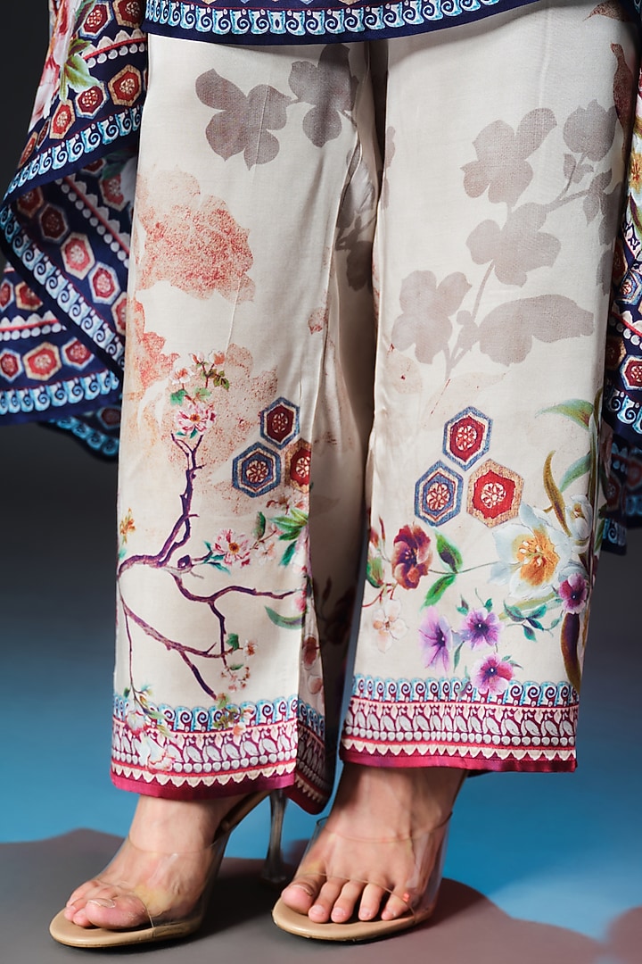 Brick Red & Sage Green Modal Satin Printed Pants by Rajdeep Ranawat at Pernia's Pop Up Shop