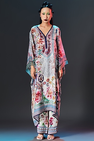 Beige Silk Kaftan by Rajdeep Ranawat