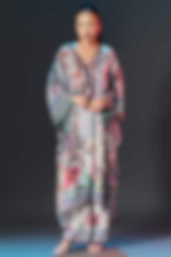 Beige Modal Satin Printed Pants by Rajdeep Ranawat at Pernia's Pop Up Shop