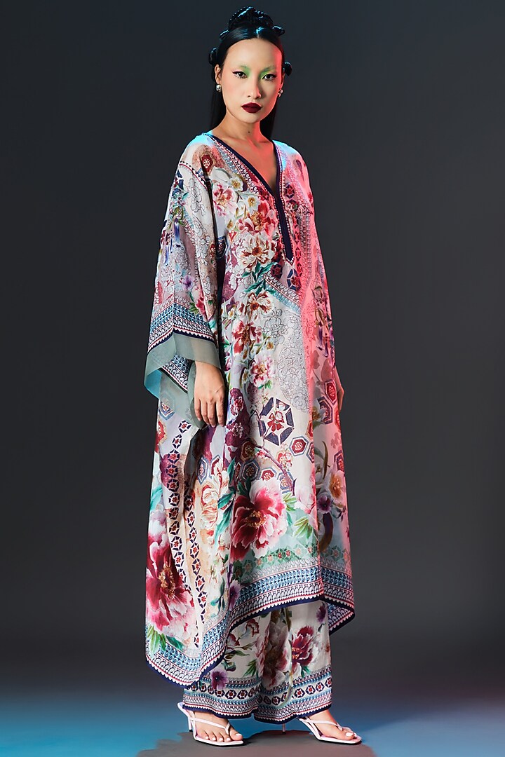 Beige Modal Satin Printed Pants by Rajdeep Ranawat at Pernia's Pop Up Shop