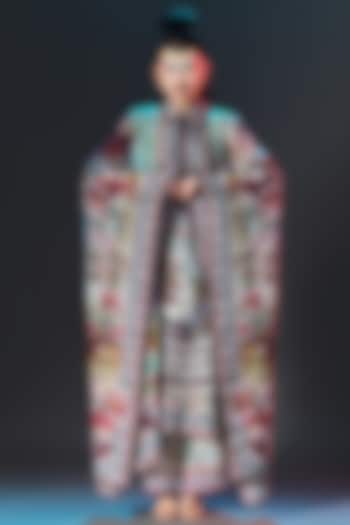 Sage Green & Beige Silk Kaftan by Rajdeep Ranawat at Pernia's Pop Up Shop