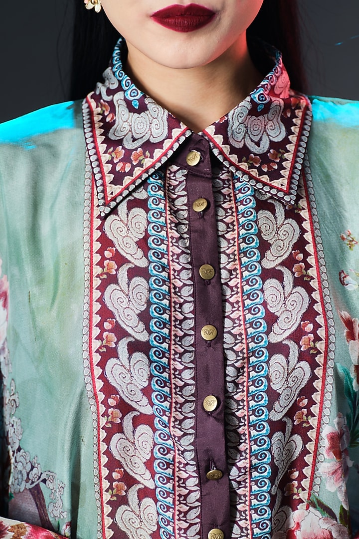 Sage Green & Beige Silk Kaftan by Rajdeep Ranawat at Pernia's Pop Up Shop