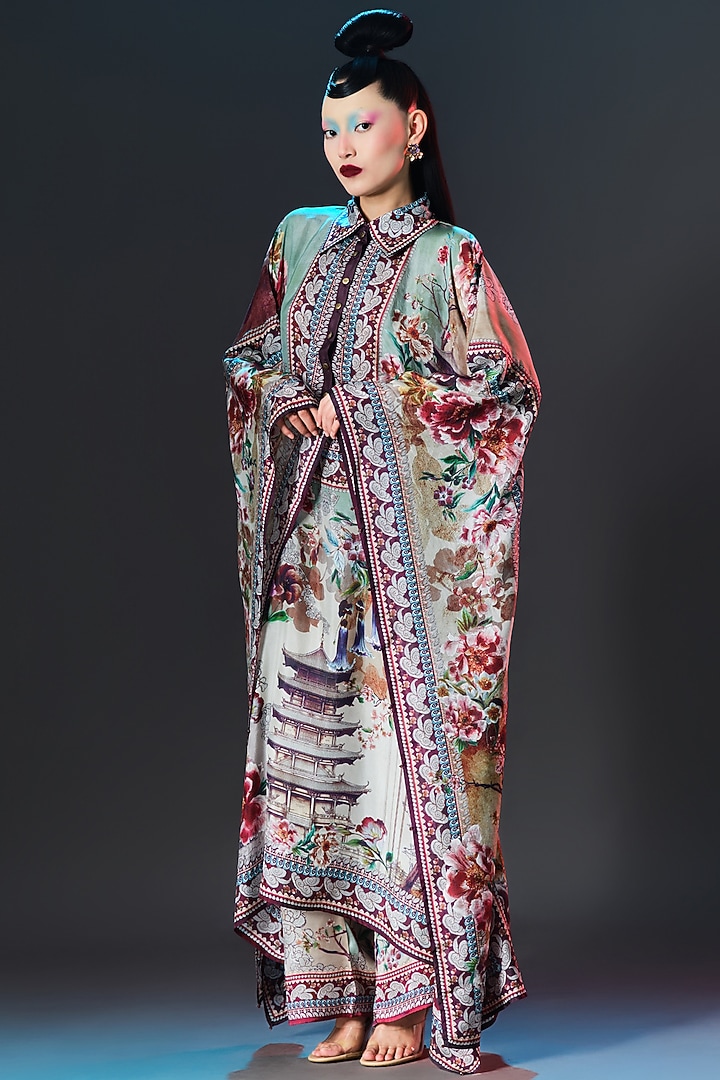 Sage Green & Beige Modal Satin Pants by Rajdeep Ranawat at Pernia's Pop Up Shop