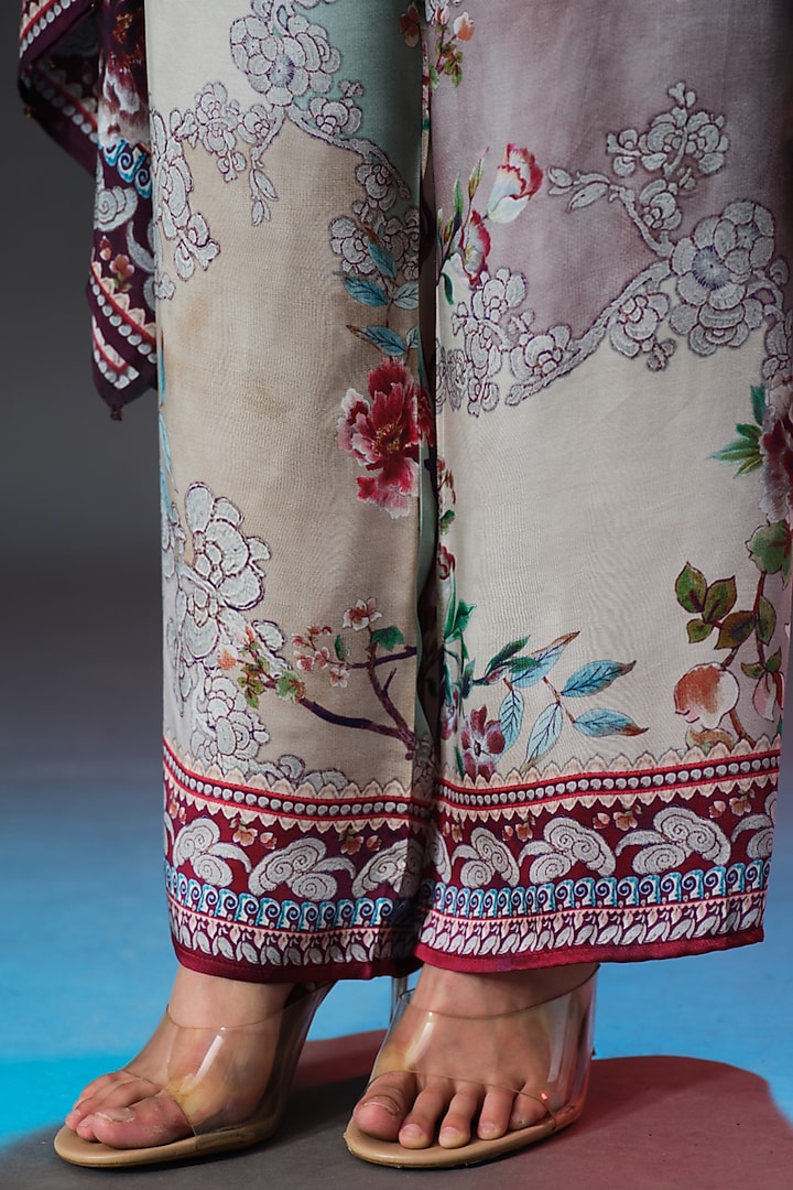 Sage Green & Beige Modal Satin Pants by Rajdeep Ranawat at Pernia's Pop Up Shop