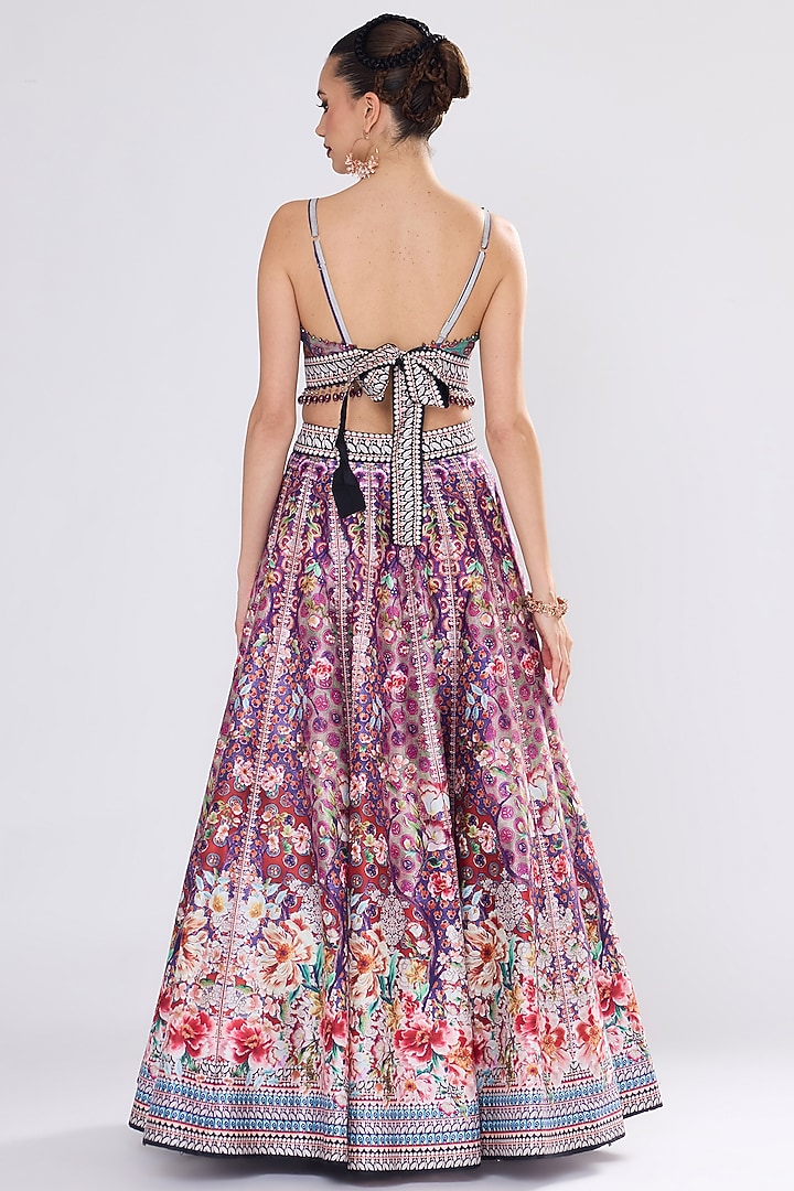 Multi-Colored Poly Dupion Printed & Embroidered Skirt Set by Rajdeep Ranawat at Pernia's Pop Up Shop